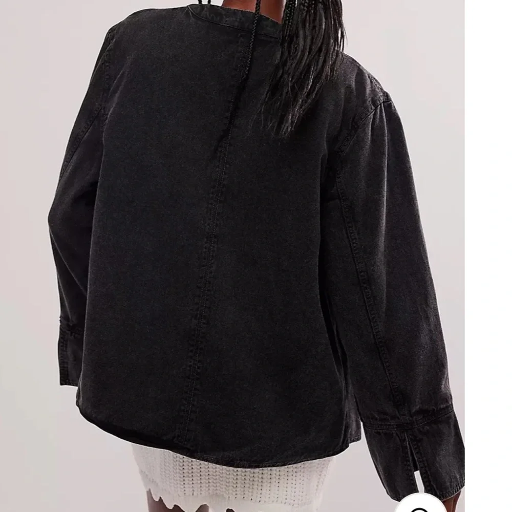 Free People Tie-Front Black Denim Jacket Dragonfly Wide Top XS - Picture 2 of 8